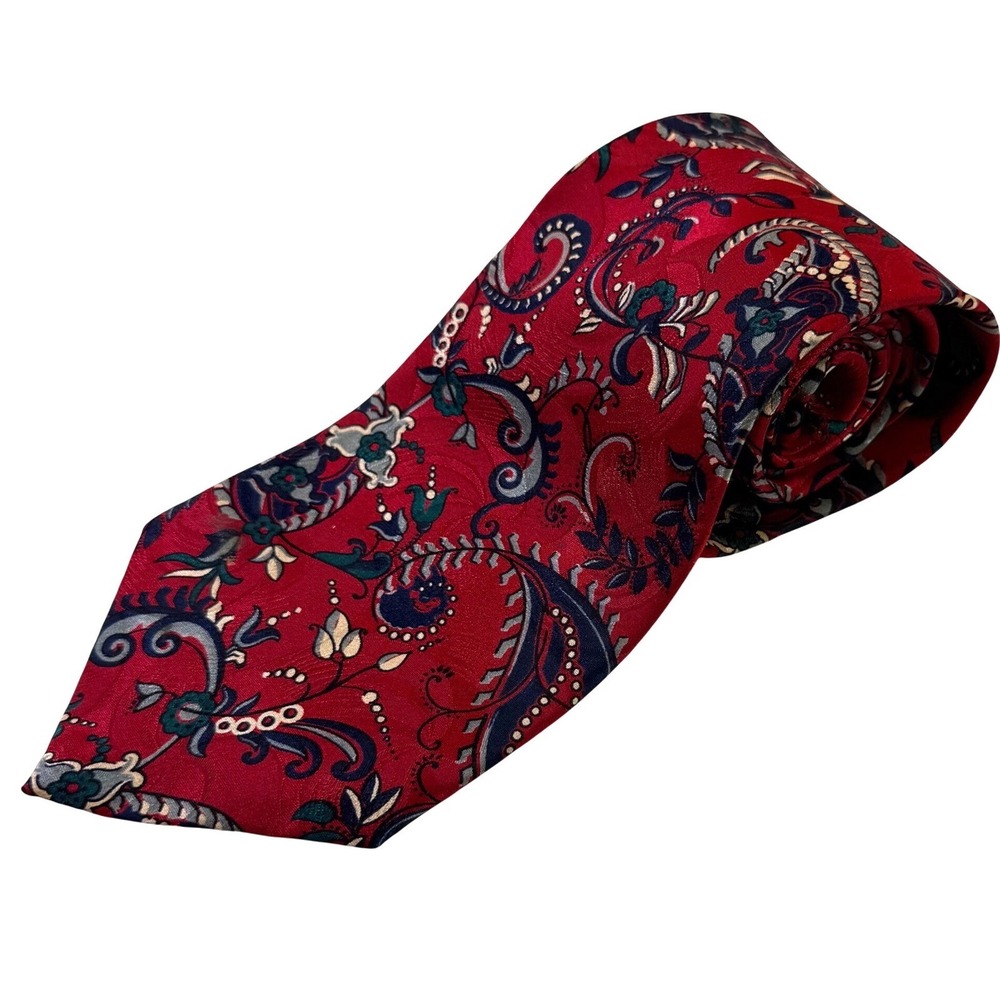 OSCAR DE LA RENTA 100% Imported Silk Neck Tie Couture Collection Red Paisley